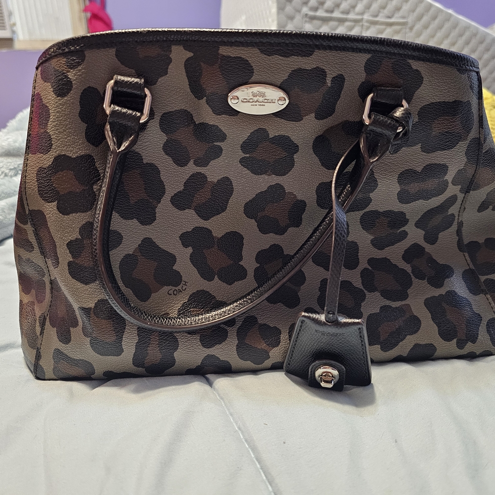 Coach Black and Brown Leopard Print Tote Bag